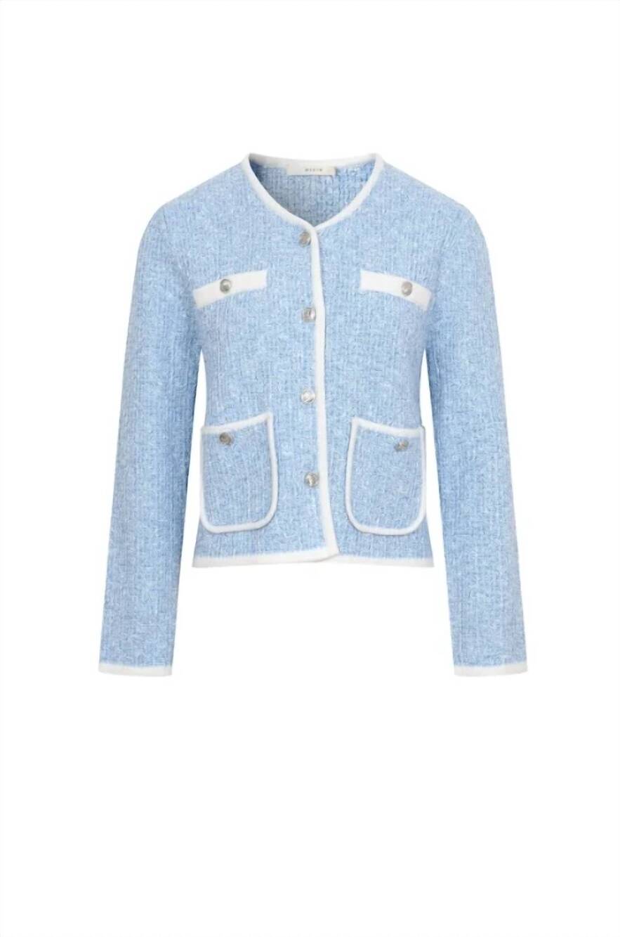 NEW RIVIR women's round neck sweater jacket in blue